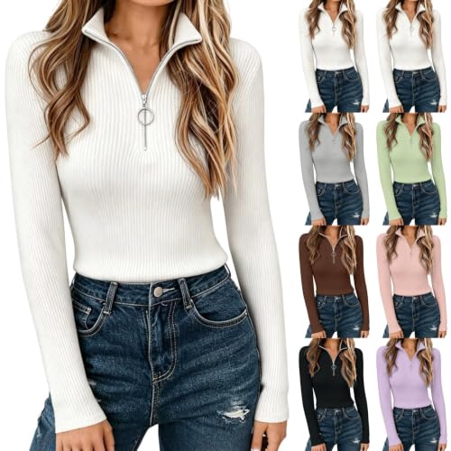 Womens Quarter Zip Pullover Sweater Fall Mock Neck Rib Knit Fitted Sweaters - image 1