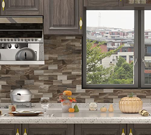 1 - Sheet Peel And Stick Wood Tile Backsplash, Stick On Tiles For Backsplash Kitchen, Bathroom, Bedroom, Flooring (12'' X 12'', Carbonized Wood) #TOP1