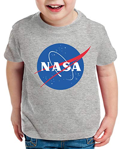 NASA Logo Kinder T-Shirt Astronaut Space Rocket Moon, Kinder T-Shirt Größe:134-146 (9-11 Jahre), Kinder Farben:Grau Meliert