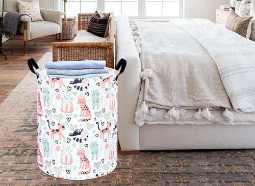 Image of Kids Laundry Hamper Clothes Gift Basket Storage Laundry Baskets Organizer Bin with Handles for Nursery Room (Cat)