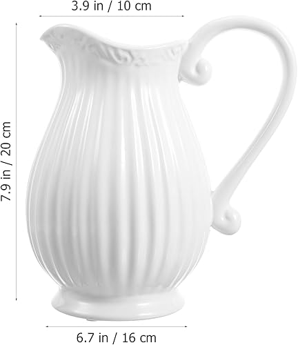 Miniatura 3 de Yardwe Jarrón de cerámica blanca, florero de flores secas de 7.9 pulgadas, maceta de porcelana para arreglos florales para decoración del hogar