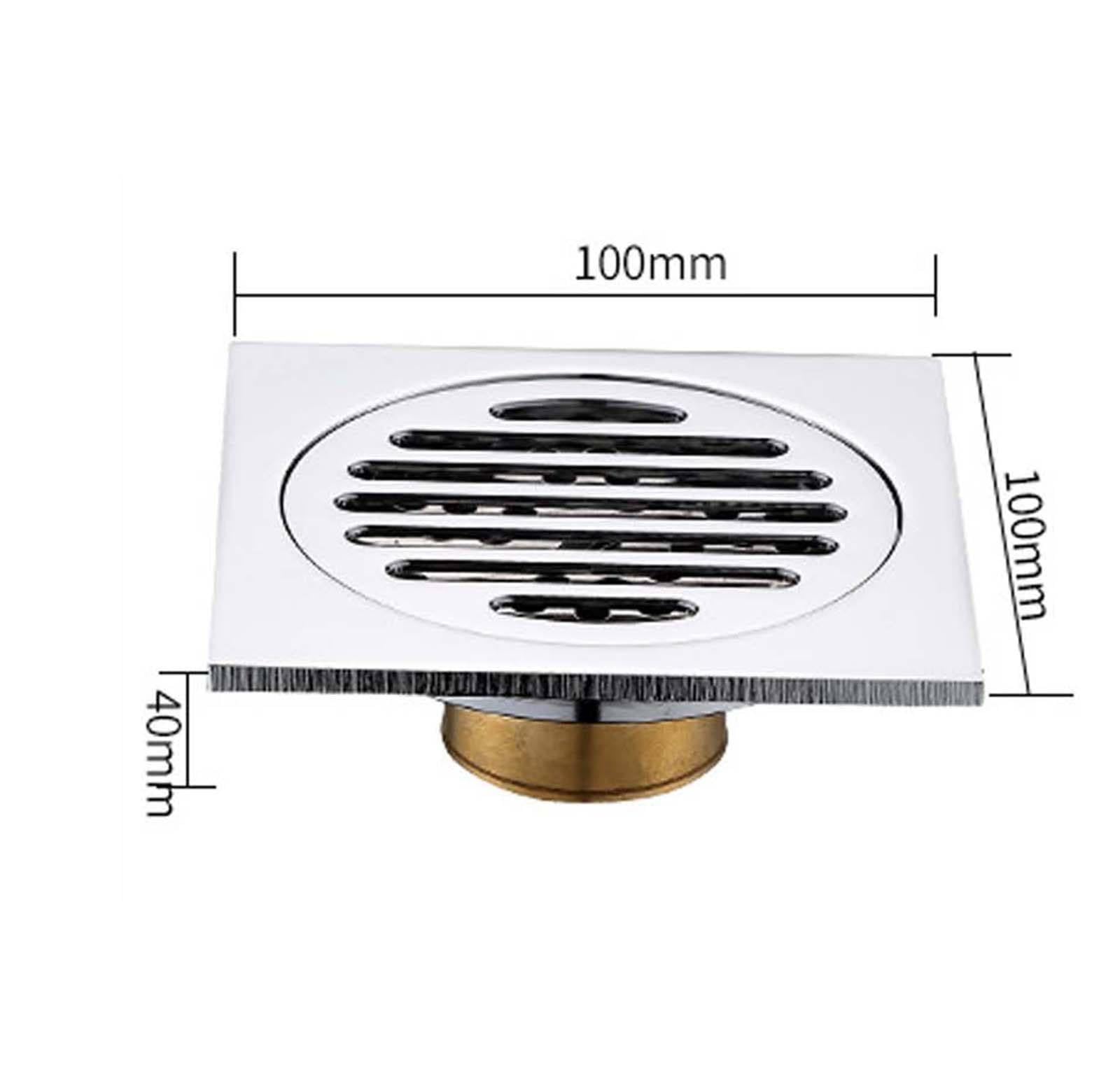 Bonde Douche Laiton Siphon Douche Chrome Bonde de Douche Rebond Bonde Douche Extra Plate 100 * 100mm Siphon de Sol pour Salle de Bain, Cuisine, Toilettes