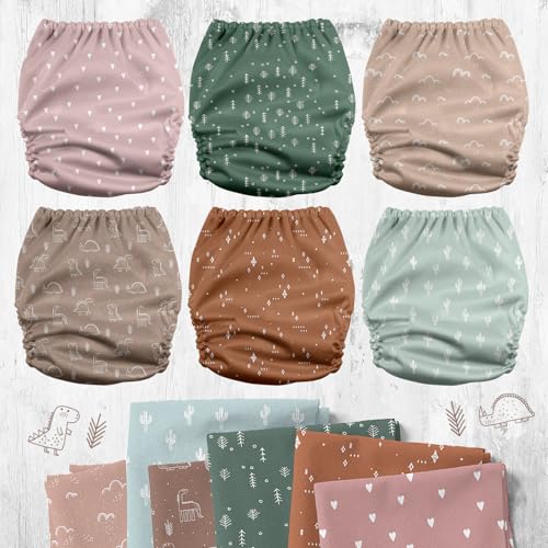 Mama Koala 3.0 Cloth Diapers for Babies with AWJ Lining, 6 Pack with 12 5-Layer Bboo(No Microfiber) Cloth Diaper Inserts - Reusable and Washable Pocket Diapers(12-My Warm Heart)