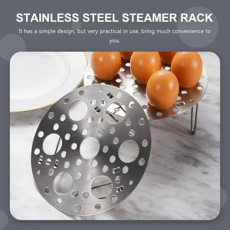 Gnanex Heatproof Stackable 7 Holes Stand Egg Box Multipurpose Stainless Steel Round Egg Steamer Rack for Pressure Cooker Pans Steam Boiling - Pack of 1 3