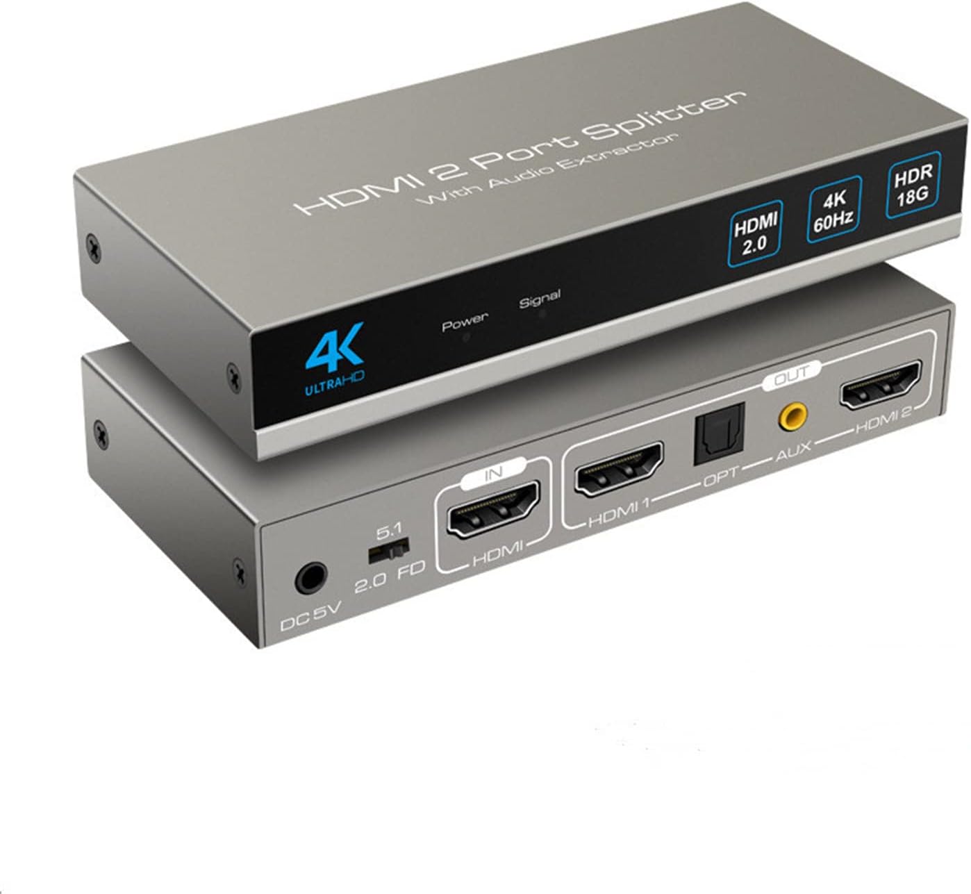 HDMI Audio Splitter 1X2 Splitter 4K60HZ,4K 18G HDMI Distribution HDMI 2.0 Splitter 4K HDMI Video Audio Splitter Support HDR 4K 60Hz Splitter HDMI 1x2 for Laptop