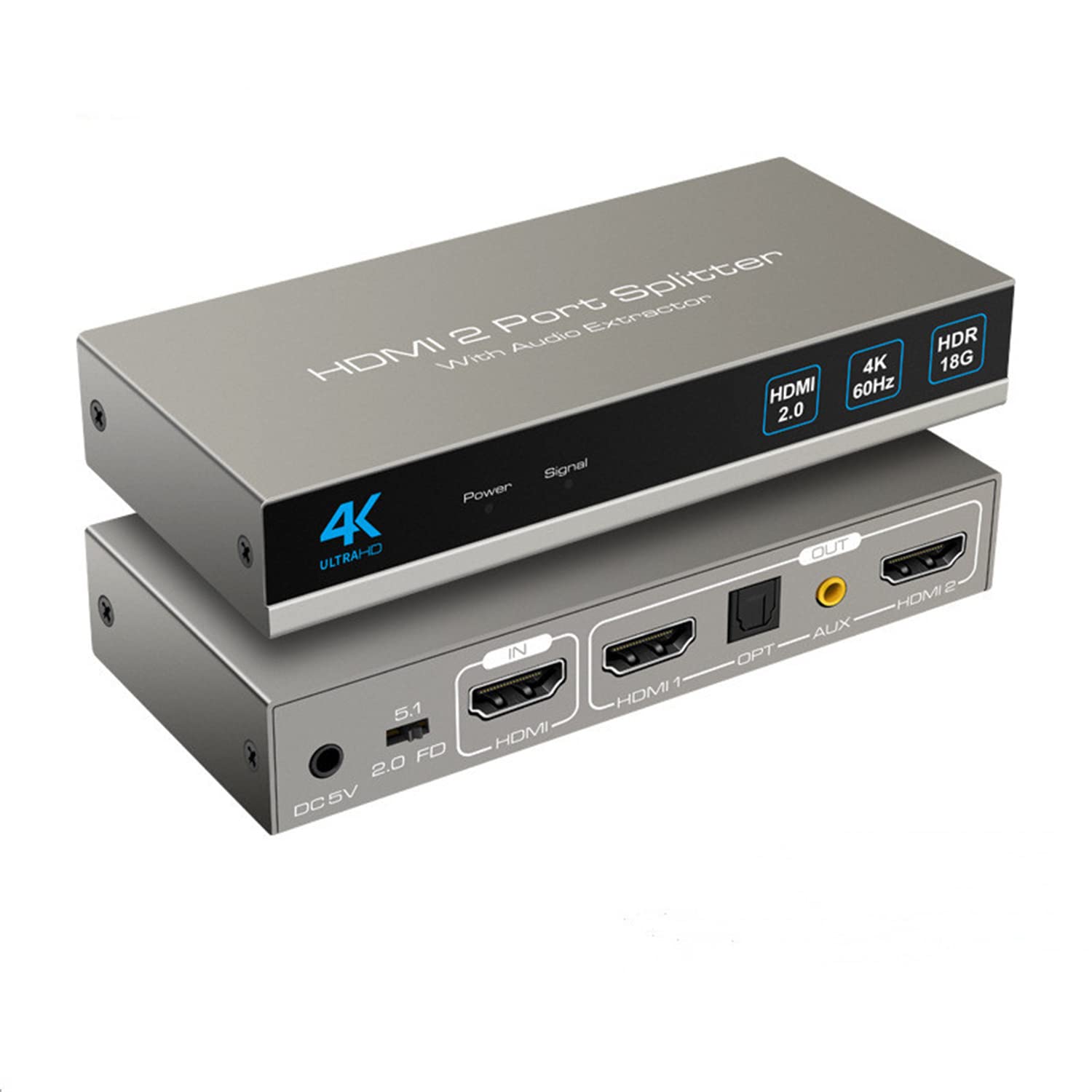 HDMI Audio Splitter 1X2 Splitter 4K60HZ, 4K 18G HDMI Distribuzione HDMI 2.0 Splitter 4K HDMI Video Audio Splitter Supporto HDR 4K 60Hz Splitter HDMI 1x2 Per TV Laptop