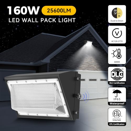 AIKVSXER 160W LED Wall Pack Light, 25600LM 6000K Dusk to Dawn Sensor, 1Pack - image 2