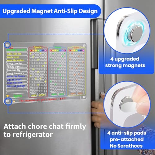 Image of PigPotParty Acrylic Magnetic Chore Chart for Multiple Kids, Large 16x12 in