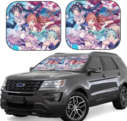 バンドリ ガルパ Roselia ロゼリア (4) 車用サンシェード サンバイザー 日よけ 紫外線対策 カーサンシェード 四季兼用 車用品 折畳み 便利 遮光 断熱 吸盤4個付