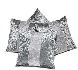 Red Rainbow Set of 4 Silver/Grey Diamanté Sparkle Bling Crushed Velvet 17 Inch Cushion Covers
