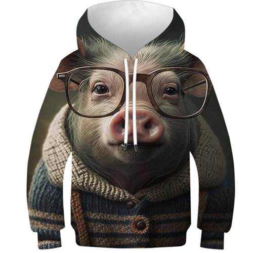 Sweat à capuche enfant hipster cochon pull ado 13-15 ans