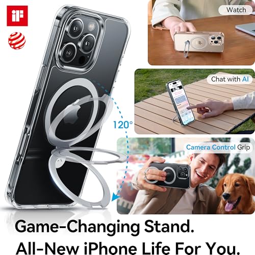 Image of CASEKOO Ultra-Magnetic Invisible Stand for iPhone 16 Pro Max Case, Clear | [Compatible with MagSafe] [16FT Military-Grade Protection] Phone Grip Transparent Slim 16 Pro Max Phone Cover 6.9'', Clear