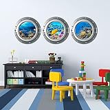 3pcs Undersea Various Tropical Fish Corals Decorative Wall Decals Stickers 3D Porthole Decoration Wa