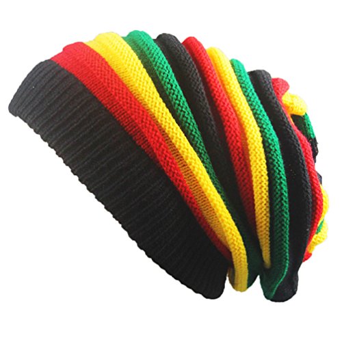 Eliffete Unisex Rainbow Crochet Slouch Winter Beanie Hat Autumn Baggy Skull Caps
