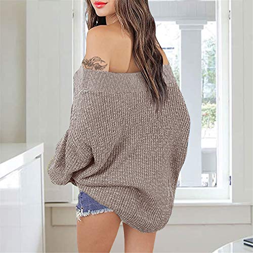Suéter feminino Exlura, ombros de fora, manga morcego, pulôver, pulôver, pulôver, solto, de tricô, C