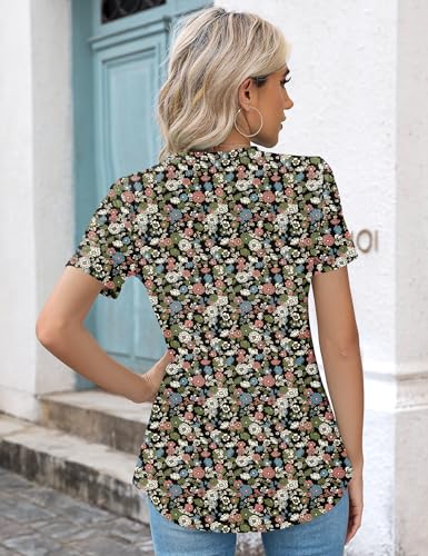 Kistore Womens Casual Crew Neck Short Sleeve Pleated Tops Blouses Fashion Clothes 20253