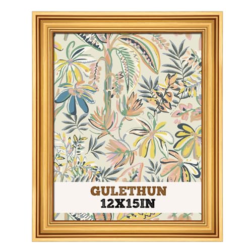 GULETHUN 12x15 Frame Transitional Modern Design Picture Frames Rustic Poster Frame for Home Decor Gold Vintage Photo Frame Horizontal or Vertical Display Choose Size & Color