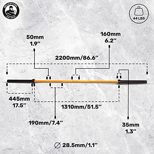 Image of Olympic Barbell [Bells of Steel] Olympic Bar for Commercial and Home Gym, Cerakote Finish Utility Bar for Powerlifting, Bodybuilding, and Strength Training, 1000lb Weight Capacity