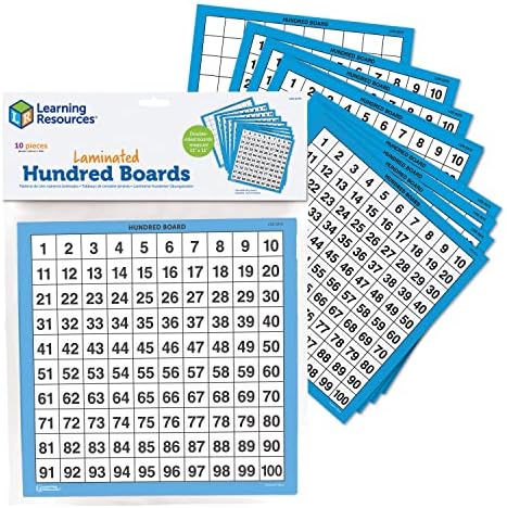 Learning Resources Laminated Hundred Boards, Dry-Erase Counting Aid, Set of 10, Ages 5+, Multicolor, Model:LER0375