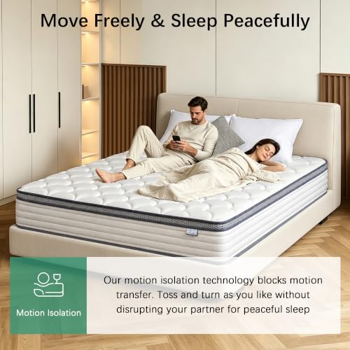Image of Medium Firm 12 Inch Queen Hybrid Mattress, Individual Pocket Springs Combined with Memory Foam for Full Body Pressure Relief, Motion Separation, Safe CertiPUR-US Foam, Mattress Packaged in Box