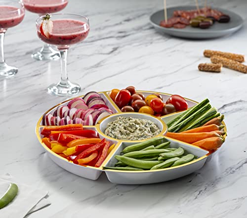 Plasticpro 6 Sectional Round Plastic Serving Tray/Platter (2, White & Gold) #TOP2