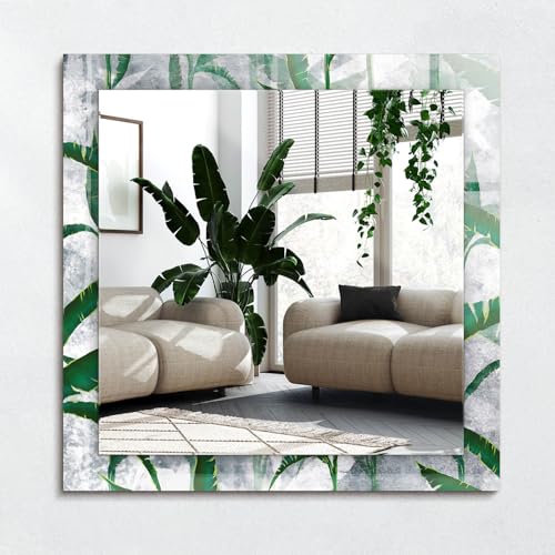 Miroir imprimé 60x60 cm feuilles vertes carré déco murale salon - 2
