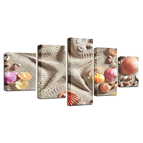 Toile étoile de mer 5 pièces pour salon ambiance bord de mer chic