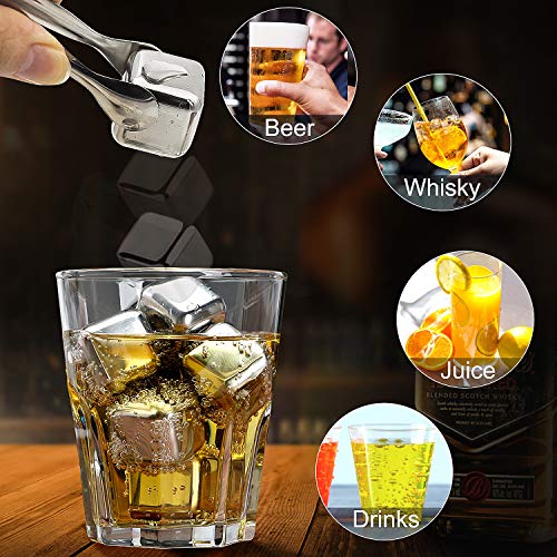 Whiskey Stones,Reusable Chilling Stainless Steel Whiskey Rocks,Ice Stones Set of 9,Come with Stainless Steel Tongs,Storage Pouch and Classy Coasters by AYAOQIANG - Thumbnail 4