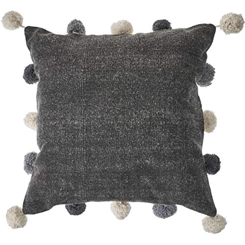 LR Home Solid Gray Round Pom Throw Pillow Area Rug, 20" x 20"
