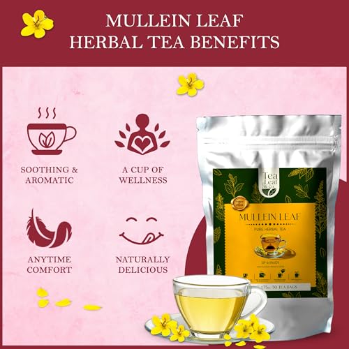 Image of Tealeaf & Co. Mullein Leaf Tea Blended with Fresh Herbs - Pure Herbal Tea Bags with Mullein Leaf Extract - Flavored Herbal Blend - Low Caffeine - Gluten Free - 50 Teabags
