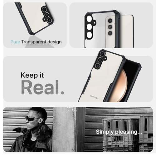 Image of Amazon Basics Back Cover for Samsung Galaxy S23 FE 5G | Crystal Clear Transparent Back | Ultra Hyrbid | Full Camera Protection | Raised Edge | Bumper Cover (Black)