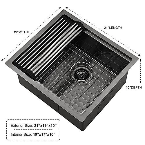 21 Inch Black Undermount Bar Sink Workstation - Ianomla 21 X 19 Inch Matte Black Stainless Steel Workstation Kitchen Sink Small Bar Sink Rv Sink 16 Gauge Single Bowl Outdoor Bar Prep Sink #TOP4