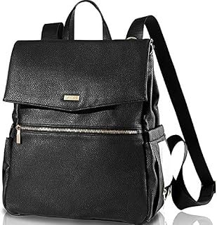 Landici PU Leather Baby Changing Bag Backpack for Mum&Women, Fashion Dolls Nappy Bag Rucksack with Stroller Strap/Ipad Pocket, Multi-Function Maternity Diaper Bag Organiser for Baby Born, Black