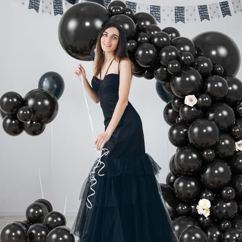 104pcs Black Balloons - 18/12/10/5 Inch Different size Black Latex Balloons Garland Arch for Birthday Wedding New Year's Eve Halloween Party Decoration - Image 8
