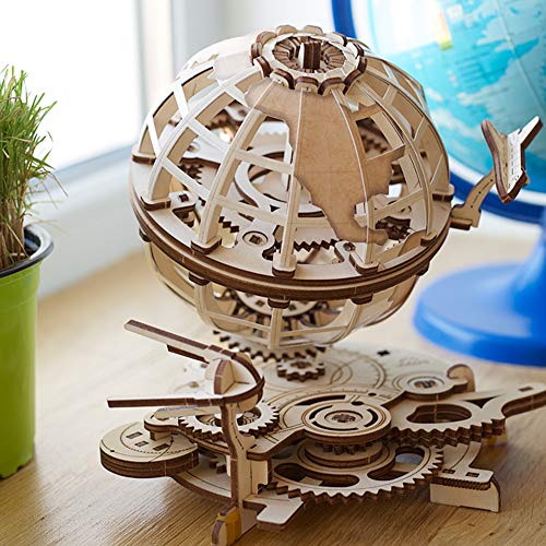 Image of UGEARS Globe 3D Wooden Puzzles for Adults - Wooden Model Kits for Adults Brain Teaser Puzzles Models for Adult to Build Mechanical Models Educational World Globes Puzzle Hobby Set