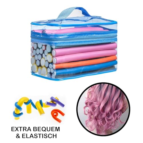 Foto von PREMIUM Papilotten Lockenwickler - 42 Stück für sanfte und natürliche Locken! Geeignet für große und kleine Locken über Nacht, Flexi-Stab, mehrfarbig