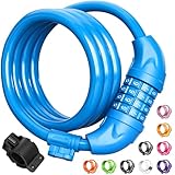Titanker Bike Lock, Bicycle Lock 4 Feet Cable Lock 1/2 Inch Resettable Bike Locks Combination with Mounting Bracket, Bike Accessories for Bicycle, Electric Scooter, Motorcycle, Blue