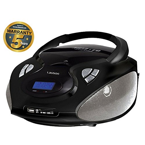Lauson CP435, CD Portatile Lettore USB Radio AM / FM Mp3 USB SD-Card, con AUX IN CD-Radio, Nero