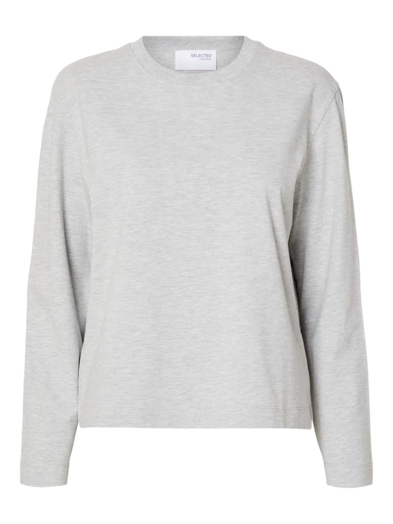 SELECTED FEMME Women's Long-Sleeved Boxy T-Shirt, Light Grey Mix, L