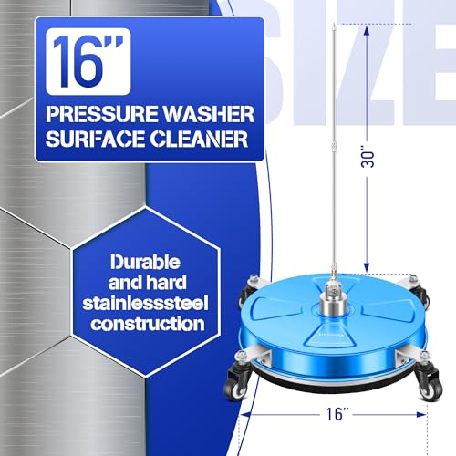 Image of LidoDola 16'' Pressure Washer Surface Cleaner with 4 Wheels - Stainless Steel Surface Cleaner for Pressure Washer Attachment for Concrete, Driveway, Patio, Sidewalk, Deck and Driveways (16 INCH Blue)
