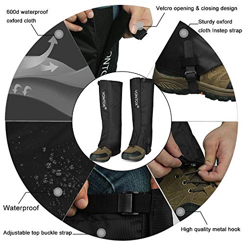 V VONTOX Leg Gaiters, Waterproof Rainproof Snow Boot Nylon Gaiters(M) for Women/Men, Adjustable Breathable Gaiters for Hiking, Hunting, Snowshoeing, Garden - Thumbnail 3
