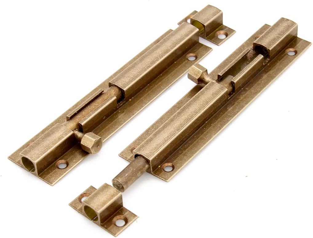 2 PCs Antique Brass Barrel Bolt Latch – Pure Brass Slide Latch for Door Window Lock, Length 4.4" and Width 0.9"