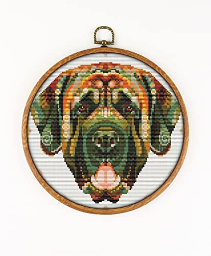 Mastiff CS772-1 - Counted Cross Stitch KIT#2. Set of Threads, Needles, AIDA Fabric, Needle Threader, Embroidery Clippers and Printed Color Pattern Inside.