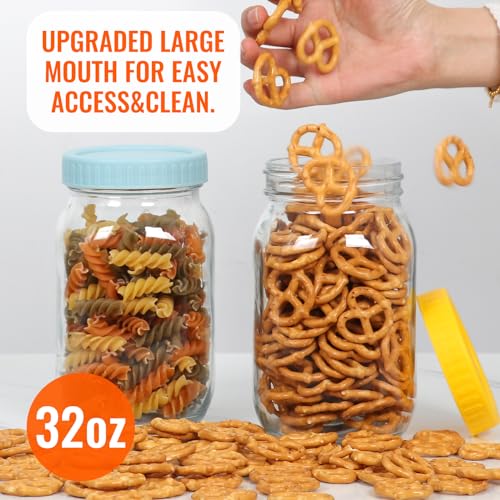 AuroTrends 32 oz Mason Jars Wide Mouth with Lids 6Pack, 32oz Mason Jars with Metal Split Lids & Extra Plastic Lids (32fl.oz, 6Pack)