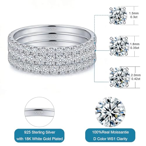 Sterling Silver Half Eternity Moissanite Wedding Bands for Women - image 3