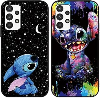 Omyzo [2 pieces Phone Case for Samsung Galaxy A13 4G 6,6",Cute Cartoon Stitch Character Fun Unique Kawaii Anime Pattern Shockproof Soft TPU Bumper Protective Balck Cover Black