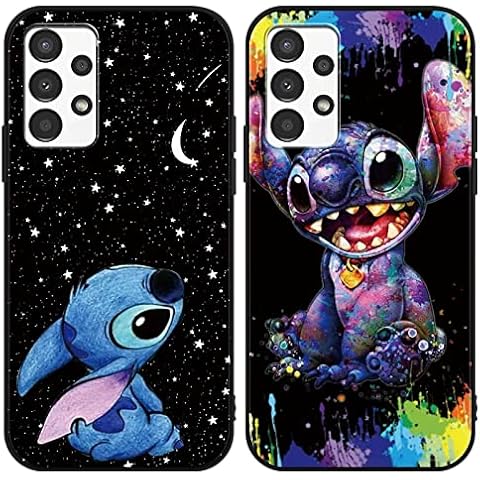 Omyzo [2 pieces] Phone Case for Samsung Galaxy A13 4G 6,6",Cute Cartoon Stitch Character Fun Unique Kawaii Anime Pattern Shockproof Soft TPU Bumper Protective Balck Cover Black Cover