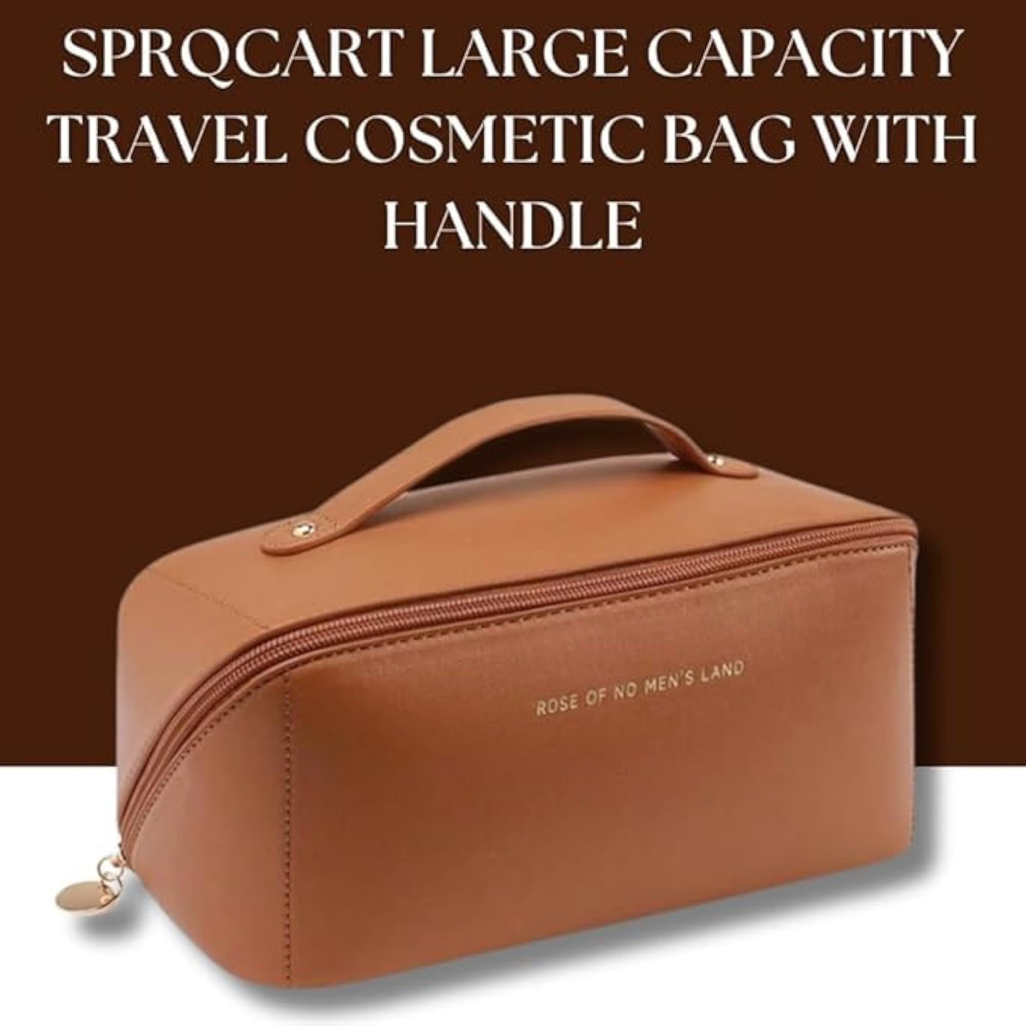 Large Capacity Brown Travel Cosmetic Bag with Handle