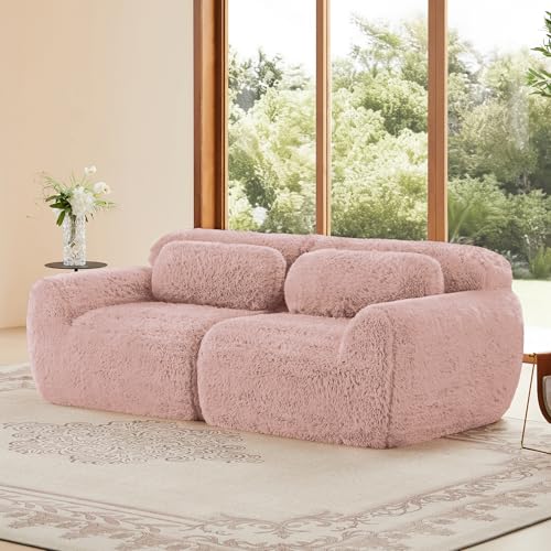 vutizal Boneless Cloud - Sofá modular de felpa de 2 plazas, sin marco, sin montaje, combinable para salón o dormitorio, color rosa