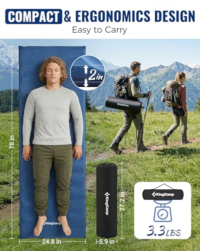 Image of KingCamp Sleeping Pad for Camping, Rollover Prevention Self Inflating Sleeping Pad Camping Mattress Foam Mat with Butterfly Edge Cut for Outdoor & Indoor, Tent Cot Car Backpacking, PVC Free